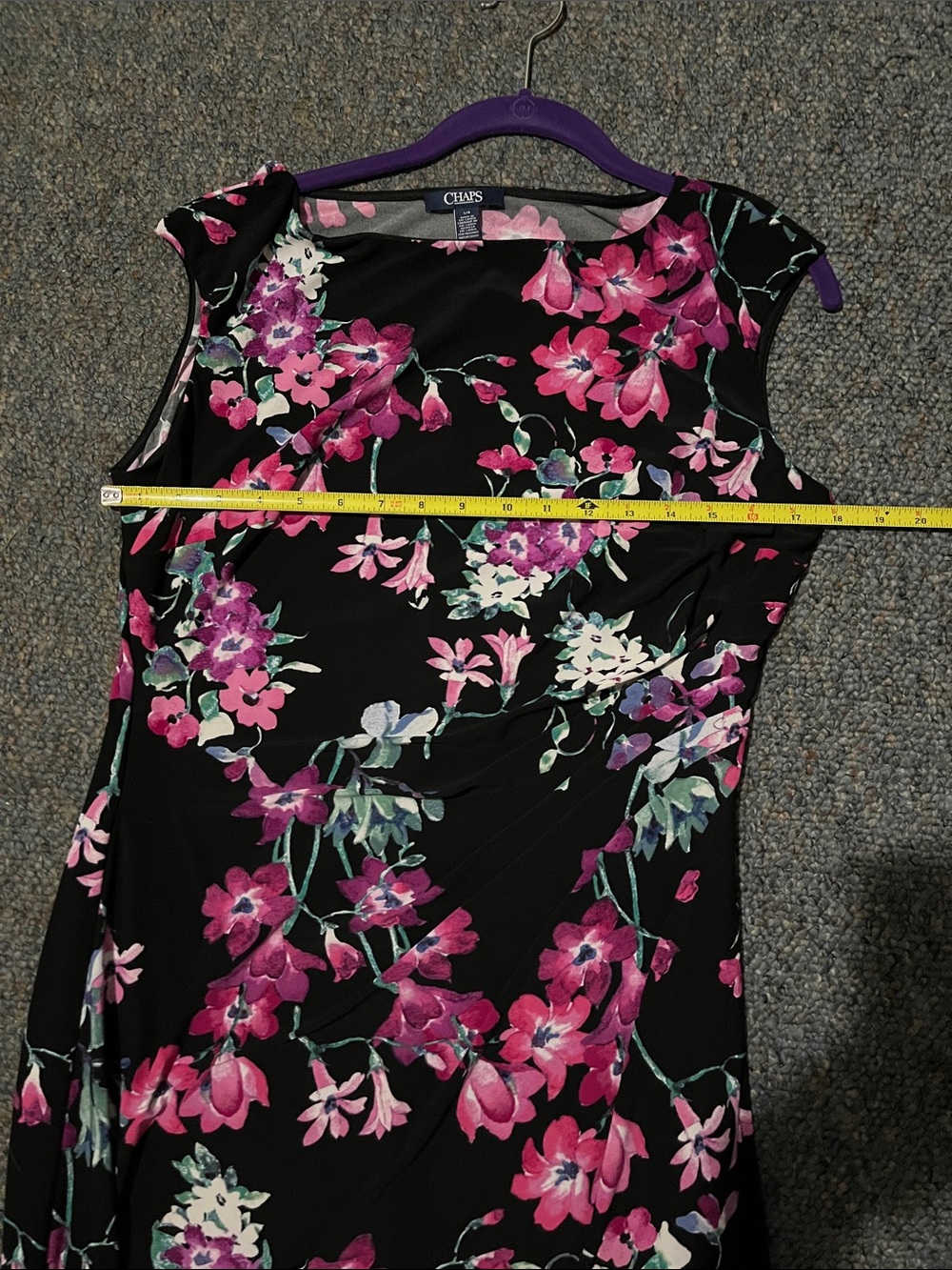 Chaps Black Midi Dress with Pink Floral Print - Picture 8 of 10